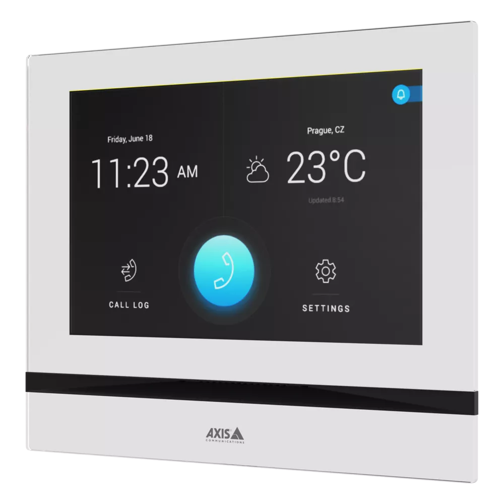 White AXIS I5304 Network Answering Unit viewed from its left angle.