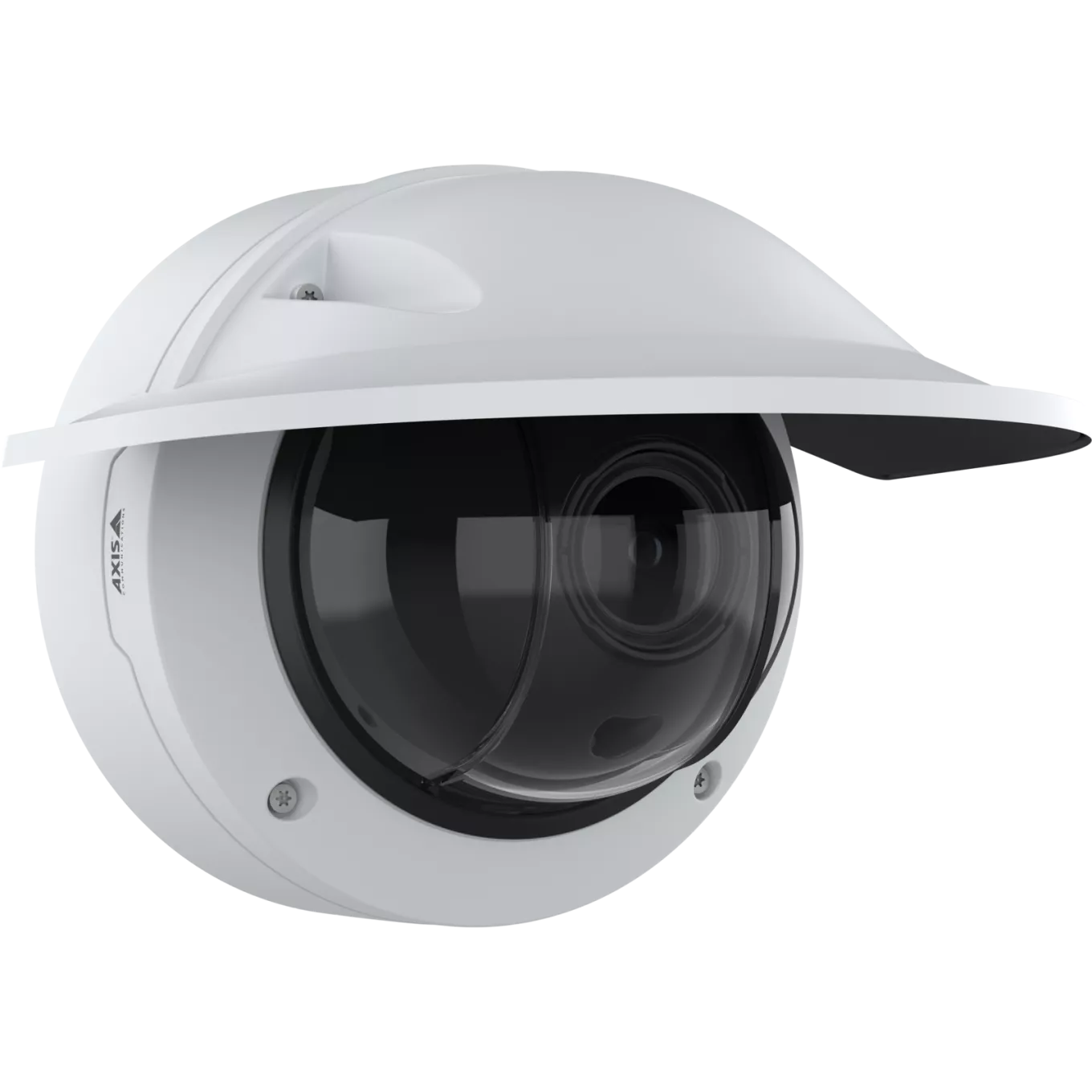 Outdoor 8MP dome security camera with IR and AI analytics. Viewed from the right 