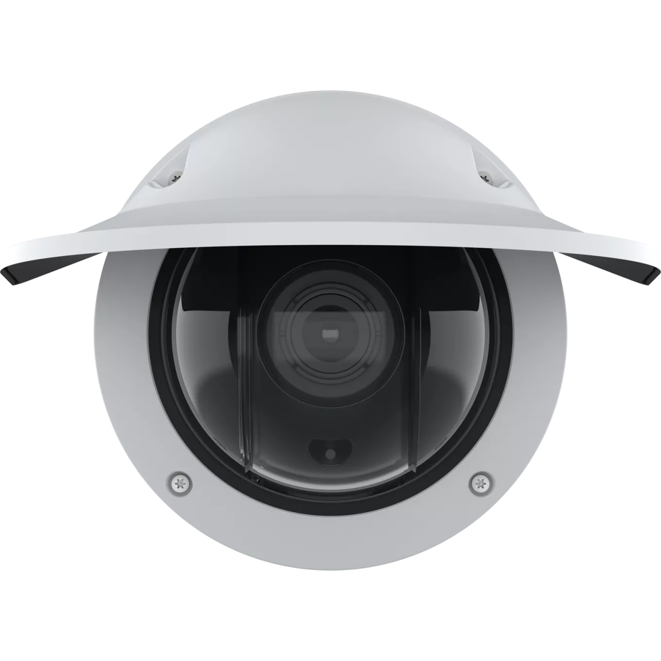 Outdoor 8MP dome security camera with IR and AI analytics, viewed from the front