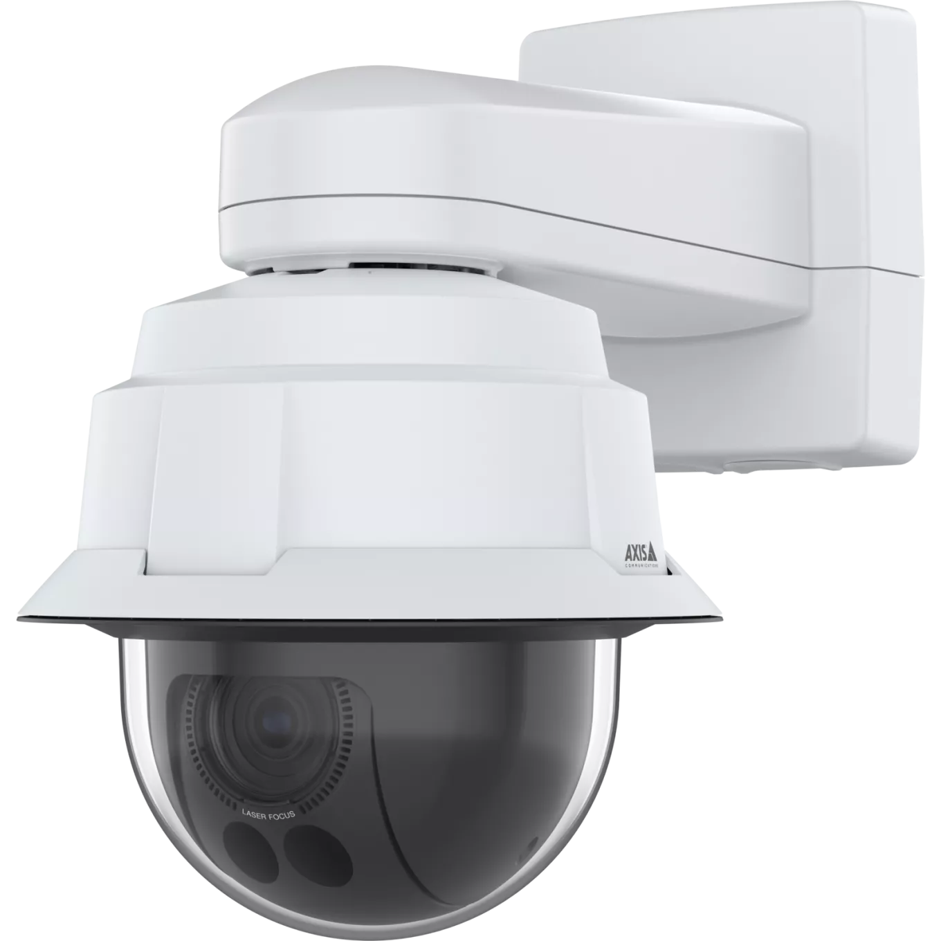 White AXIS Q6086-E PTZ Camera viewed from its left angle.