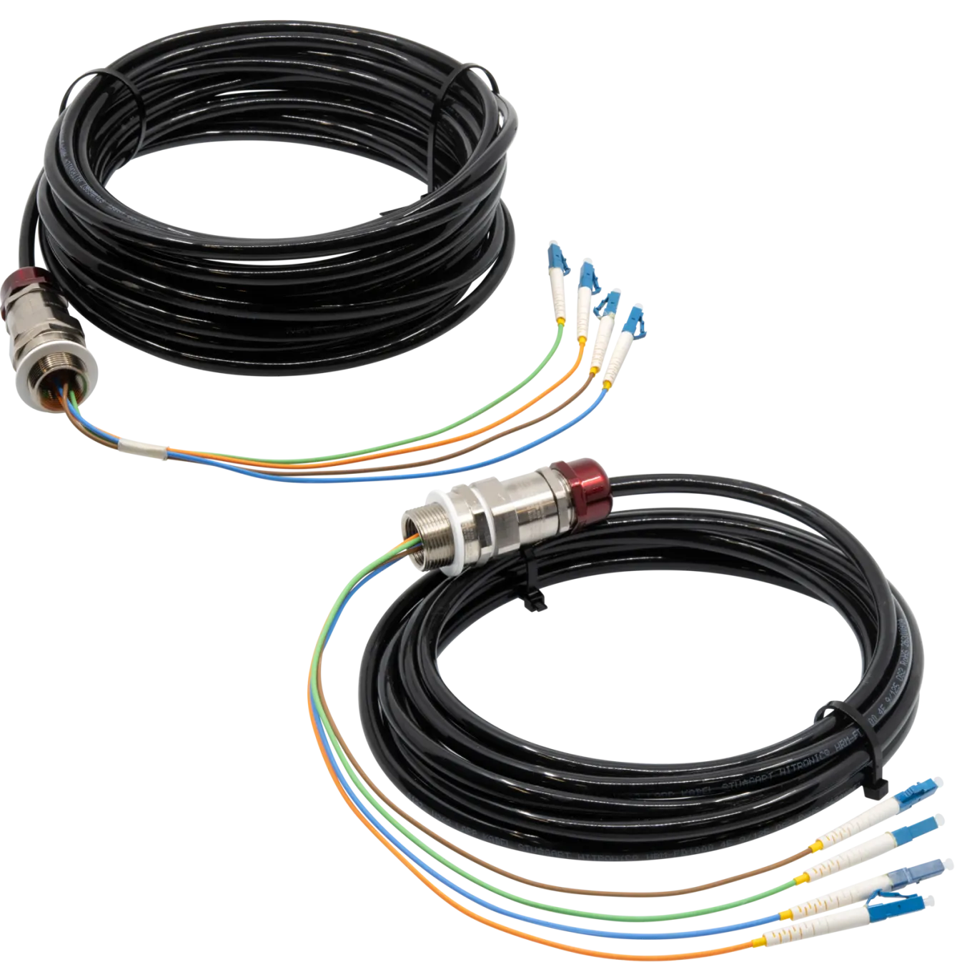 Product images of both 5 and 10 m AXIS TX1204 Fiber Optic Cable Kit Single Mode