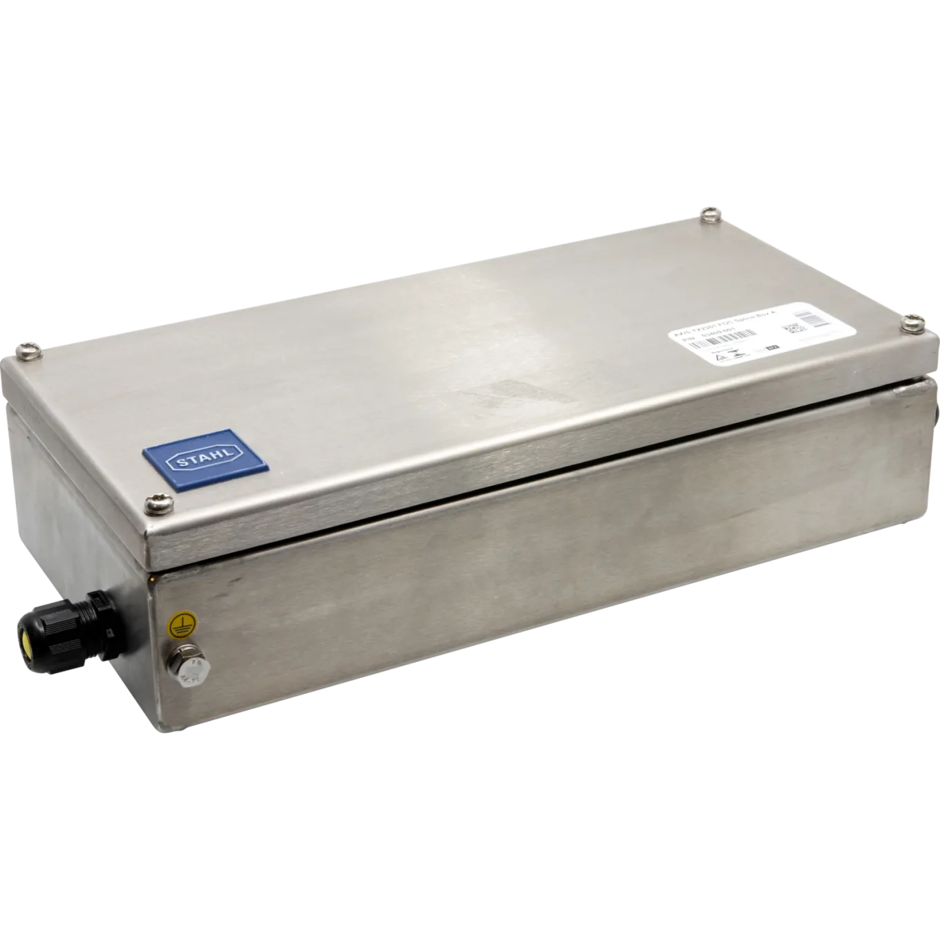 Steel AXIS TX1401 Fiber Optic Cable Splice Box viewed from its side