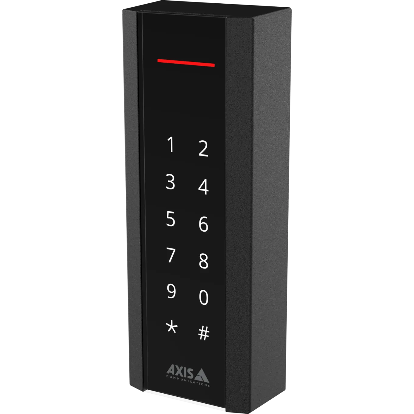 Black AXIS A4611 Network Reader with Keypad viewed from its right side