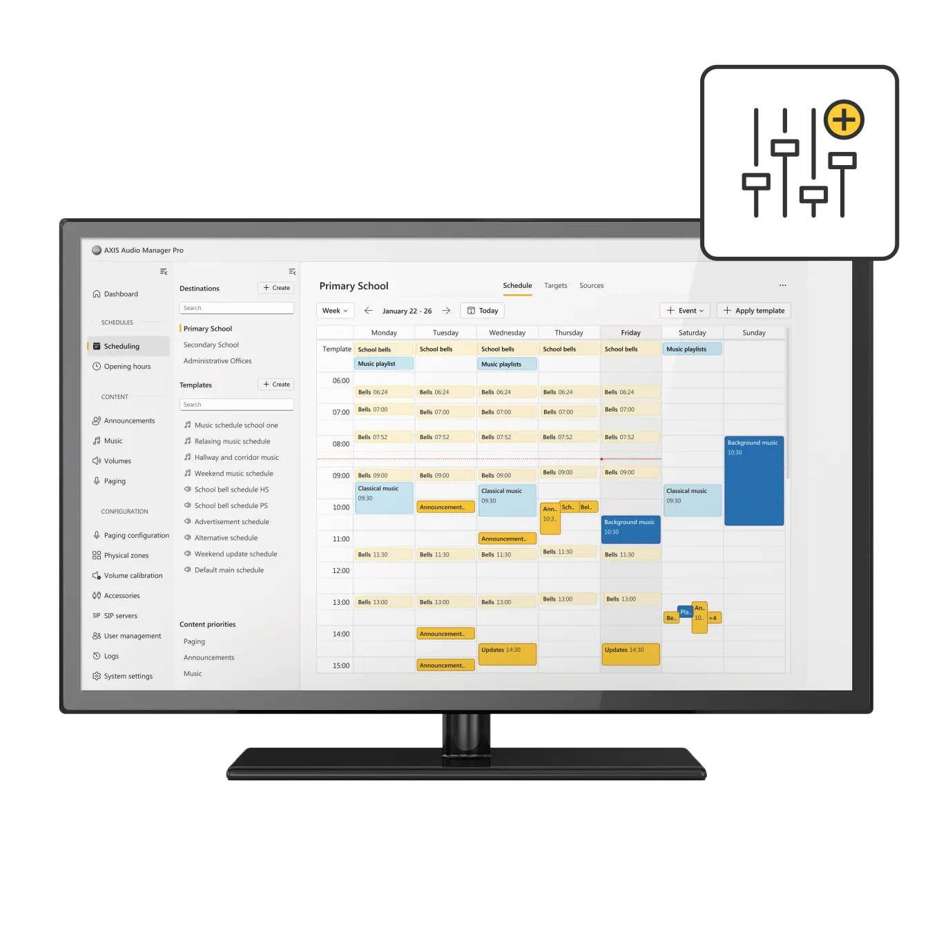 AXIS Audio Manager Pro with view of the scheduler