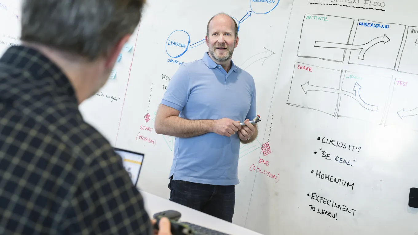 Thomas Ekdahl is standing infront of a whiteboard 
