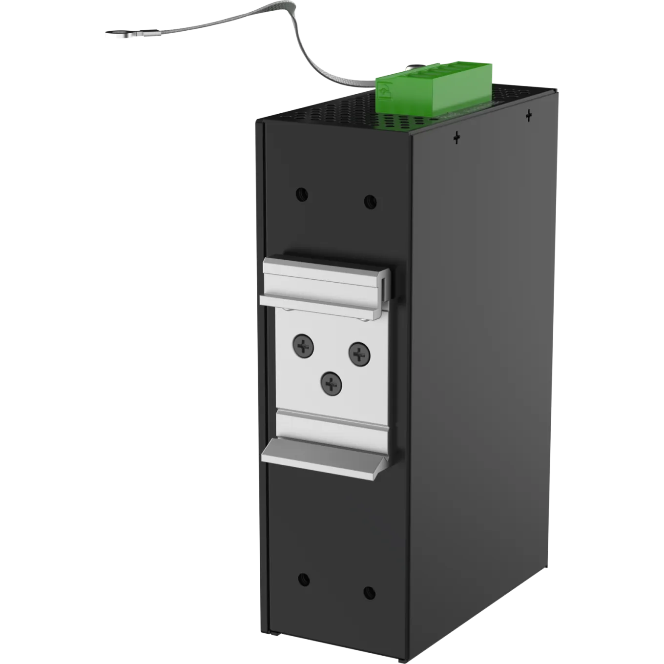 Produktbild der Rückseite des AXIS TU8007-R mit Installation der DIN-Schiene