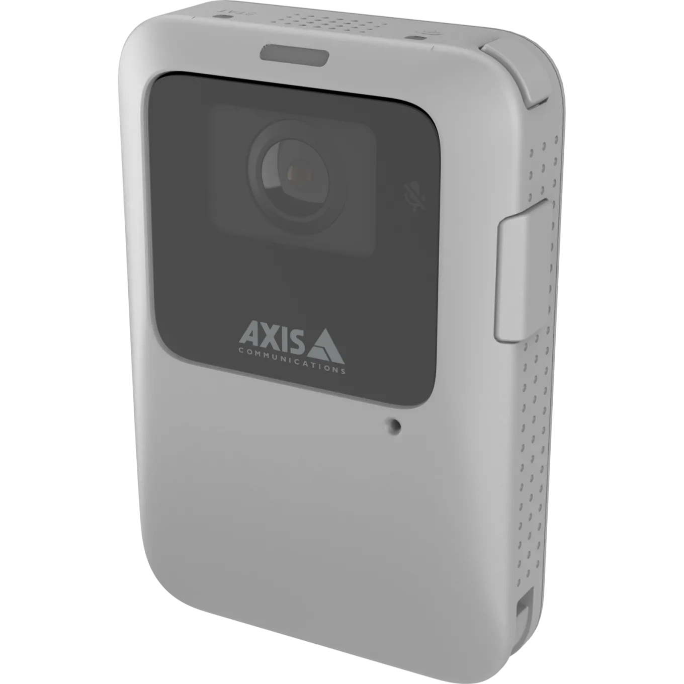 Gray AXIS W111 Body Worn Camera viewed from its left angle