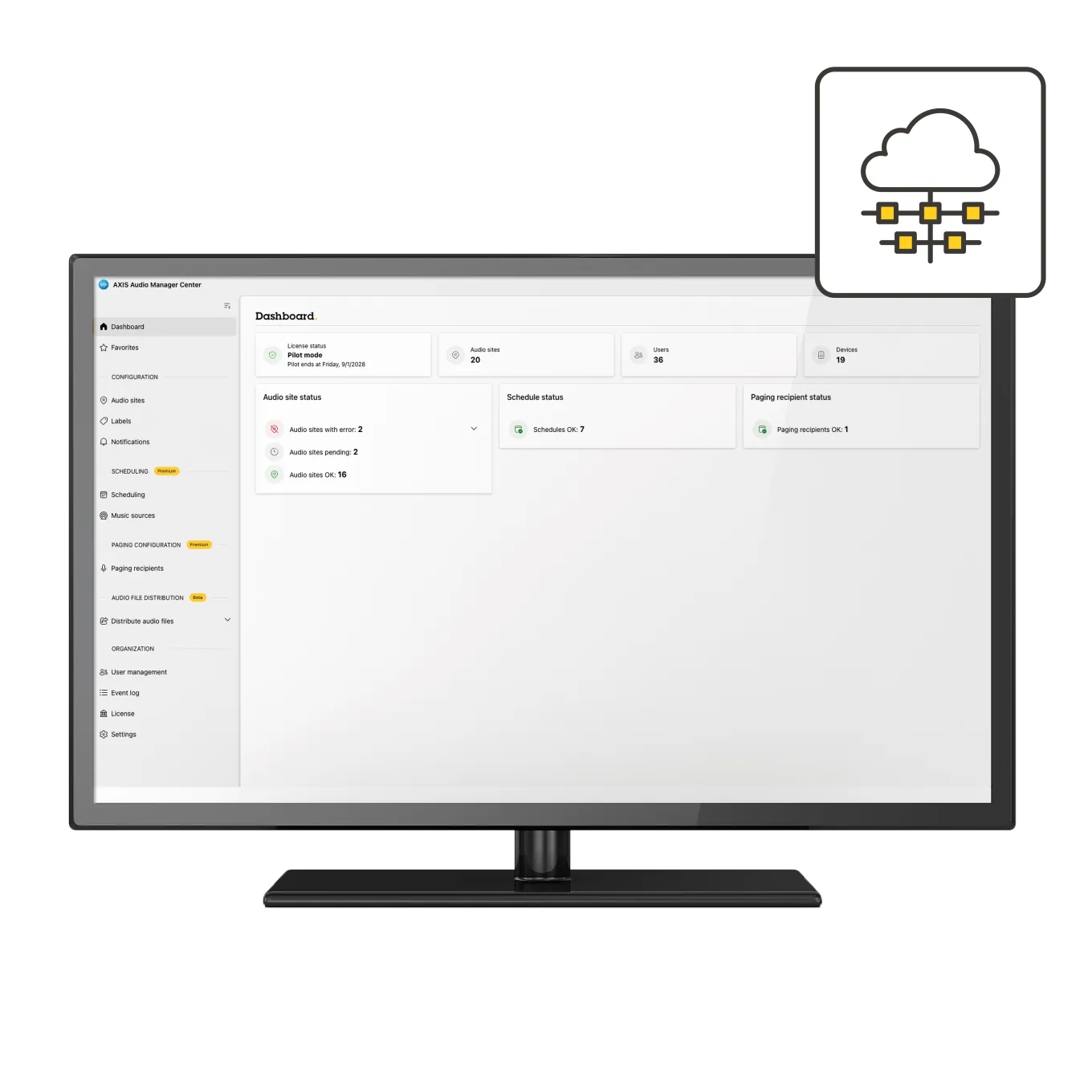 AXIS Audio Manager Center application viewed from its front