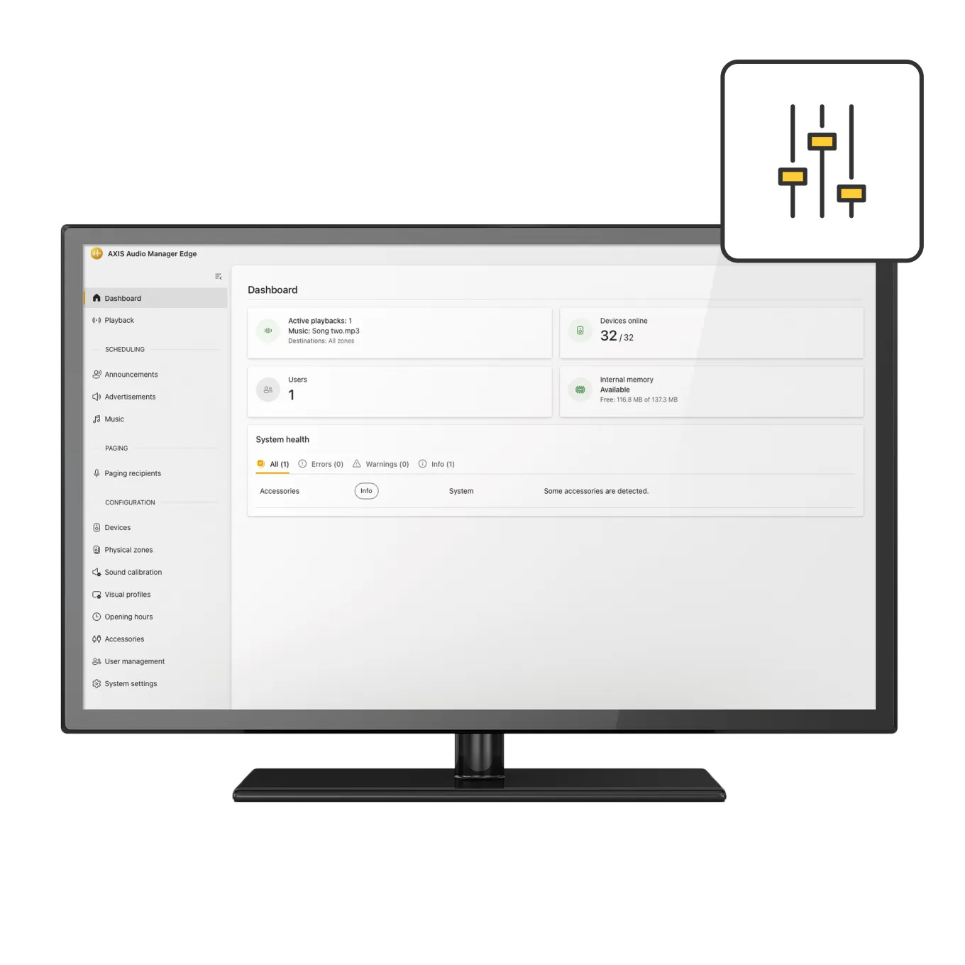 AXIS Audio Manager Edge application viewed from its front