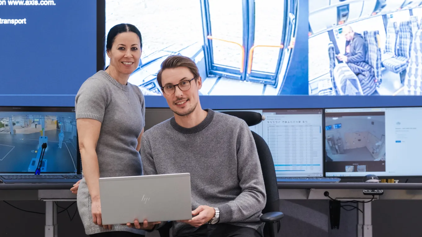 Johan Andersson and Anki Dobrea Gustafsson posing in front of the camera 