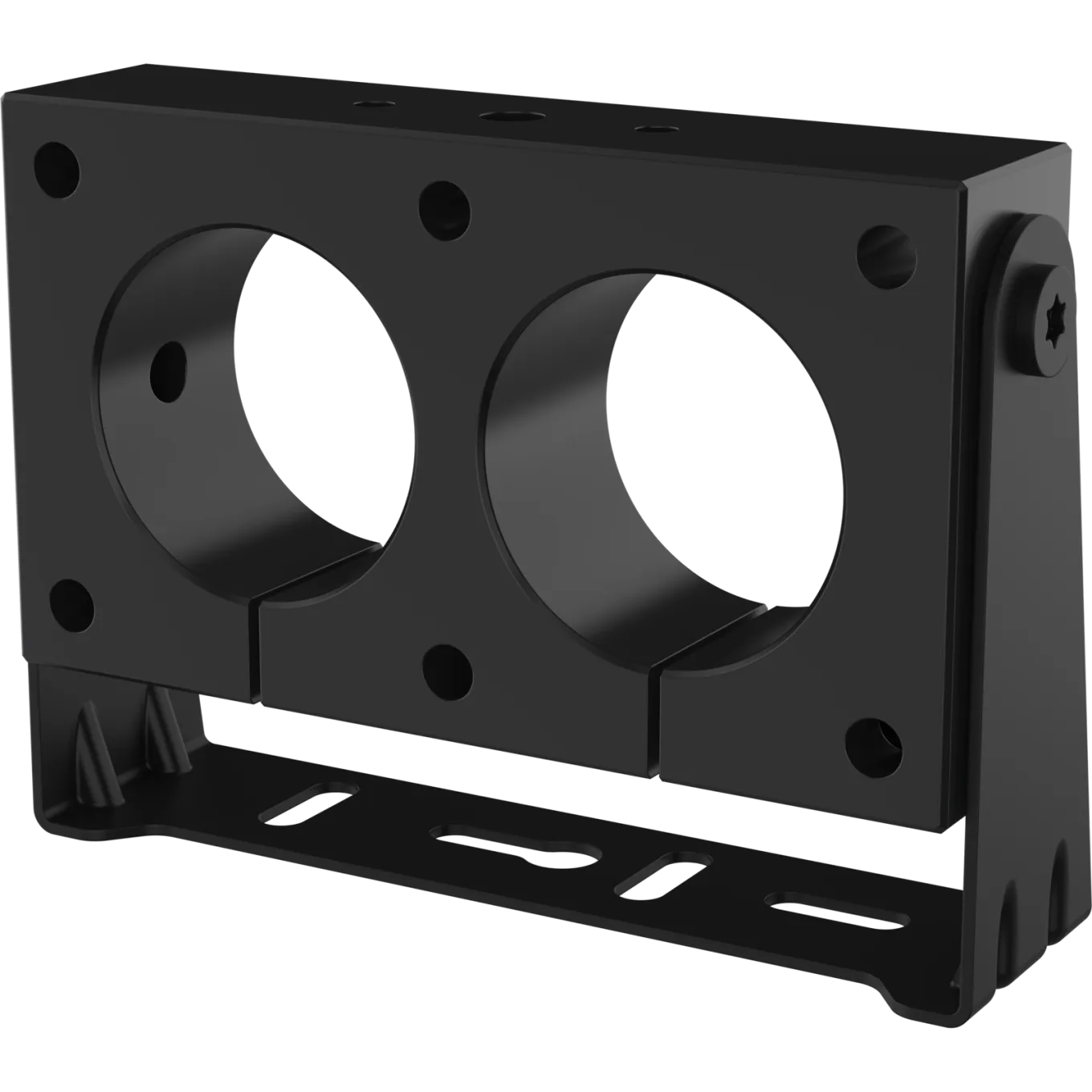 Black AXIS TF2001-E Dual Mount Bracket viewed from its left angle.