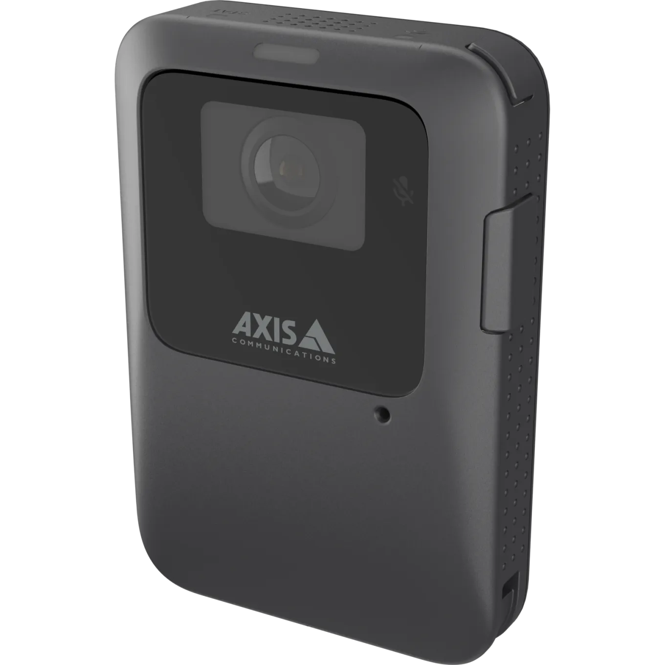 Black AXIS W111 Body Worn Camera viewed from its left angle