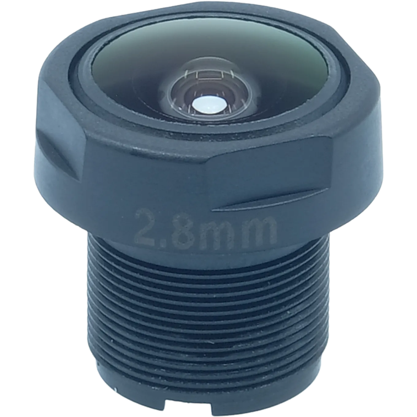 Lens M12 2.8mm viewed from its front side.