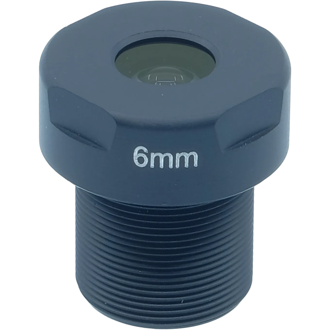 LENS M12 6mm F2 viewed from its front side.