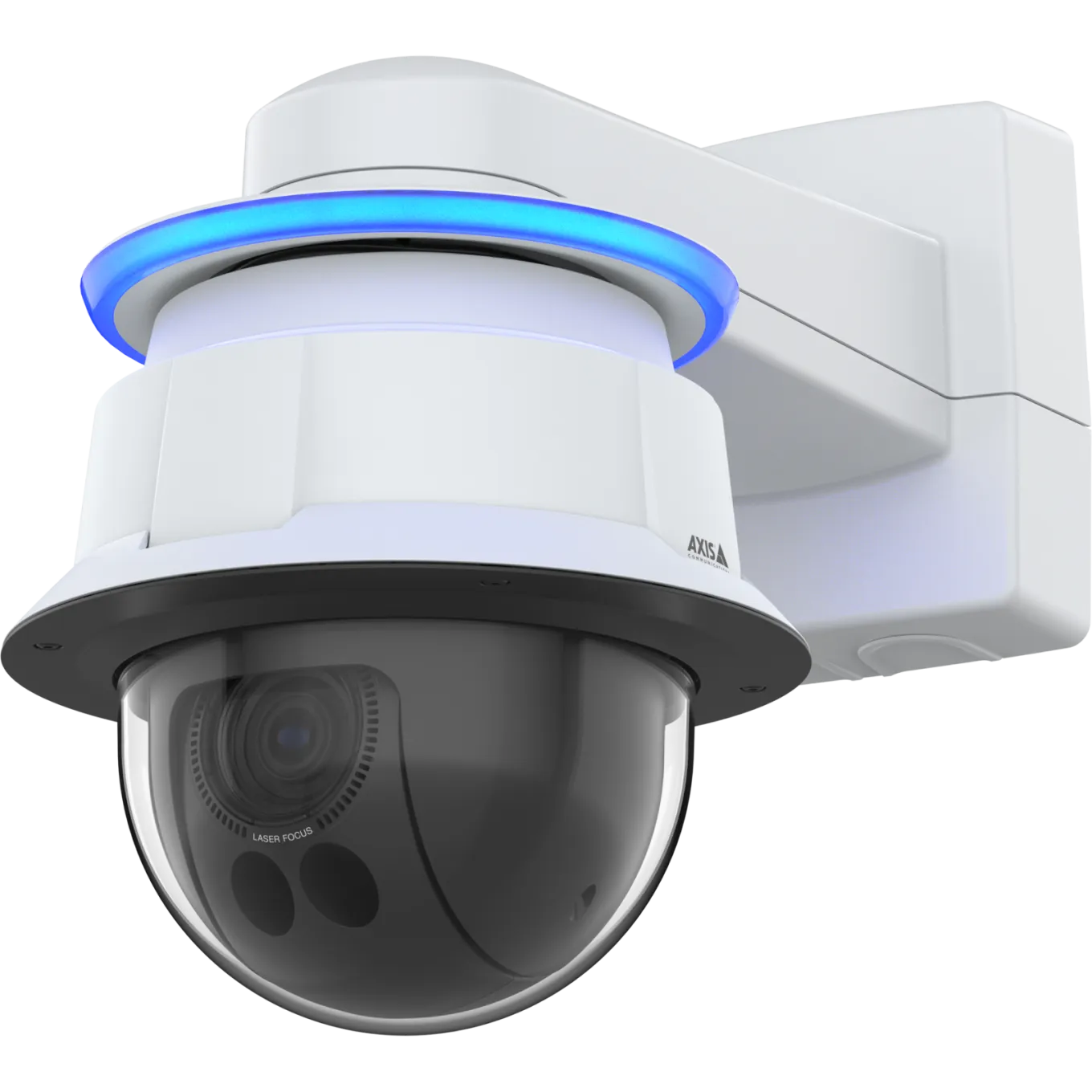 AXIS TQ6907-E I/O LED Indicator installed with Q6088 and AXIS T91G61 and has the LED ring turned on with blue lights