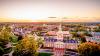Aerial photo of High Point University campus taken at sunset